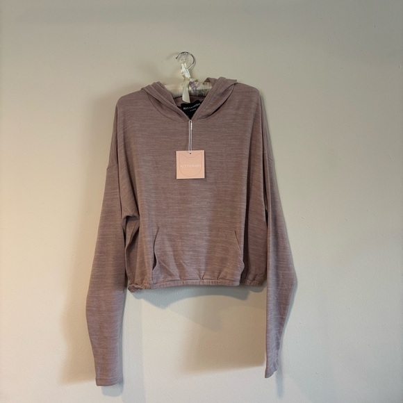 Kittenish Tops - Kittenish Purple Gray Cropped Hoodie Sweatshirt